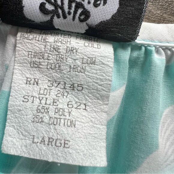 Hilo Hattie Vtg Floral Puff Short Sleeve Ruffle Hem Midi Dress Blue White size L - Picture 5 of 8